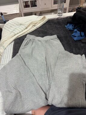 SHEIN Light Gray Ribbed Wide-Leg Knit Pants